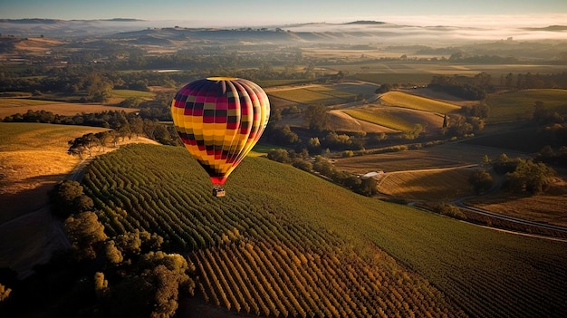 Paysage avec un ballon au-dessus d'un champ