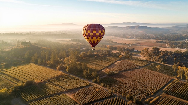 Paysage avec un ballon au-dessus d'un champ