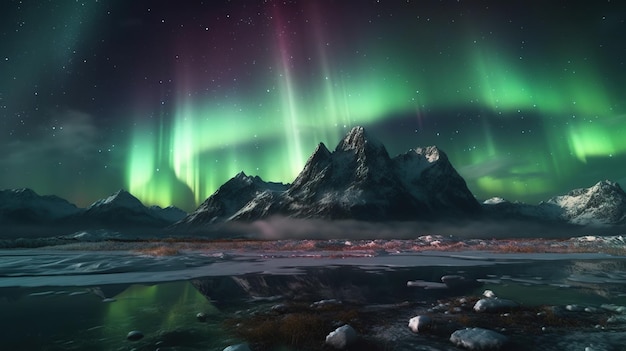 Paysage avec un beau ciel d'aurore IA générative