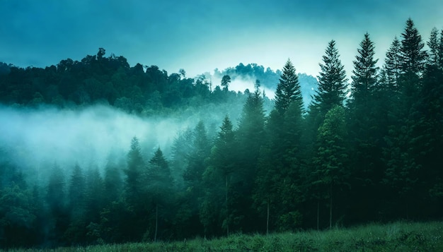 Paysage brumeux avec un environnement de fumée forestière