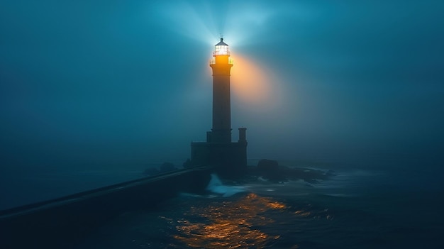 Paysage calme avec un phare solitaire dans le brouillard Arrière-plan mystique et mystérieux IA générative