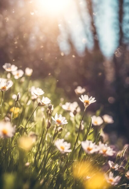 Photo paysage de campagne herbe haute sauvage en fleurs dans la nature au coucher du soleil été chaud paysage pastoral sélectif se concentrant sur le premier plan