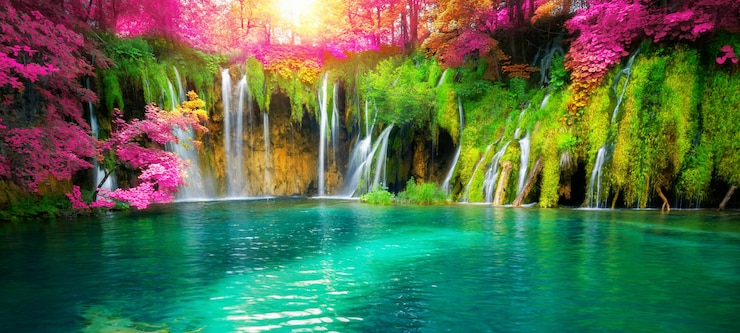 Photo paysage de cascade des lacs de plitvice en croatie.