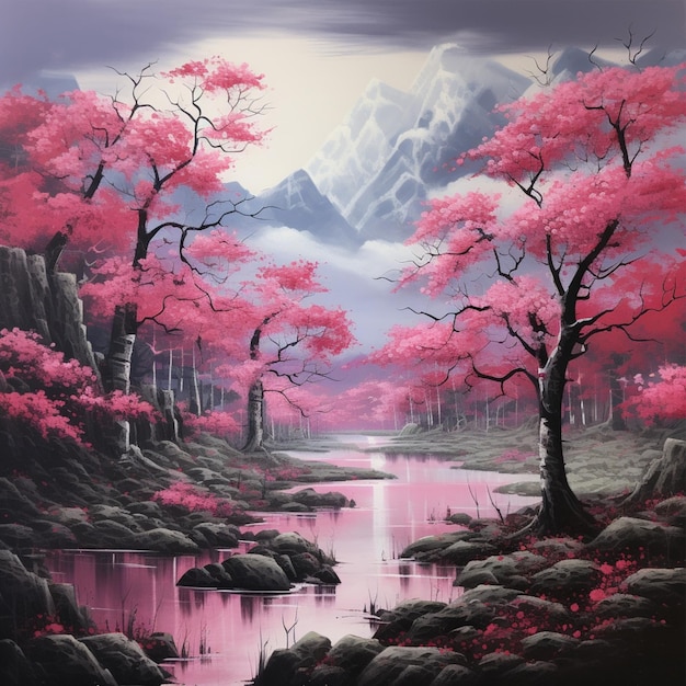 Le paysage des cerisiers en fleurs 34