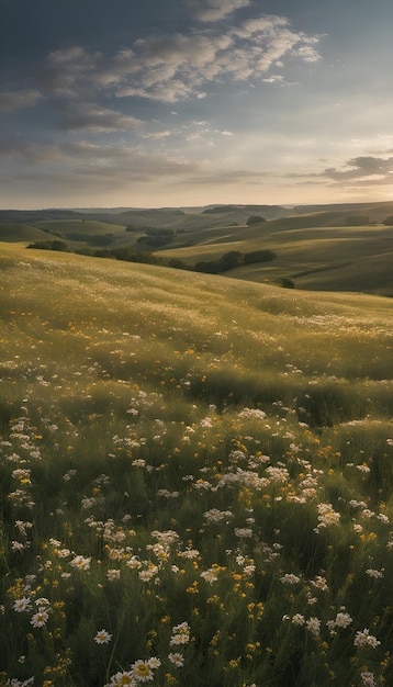 Paysage de champ de camomille des prés