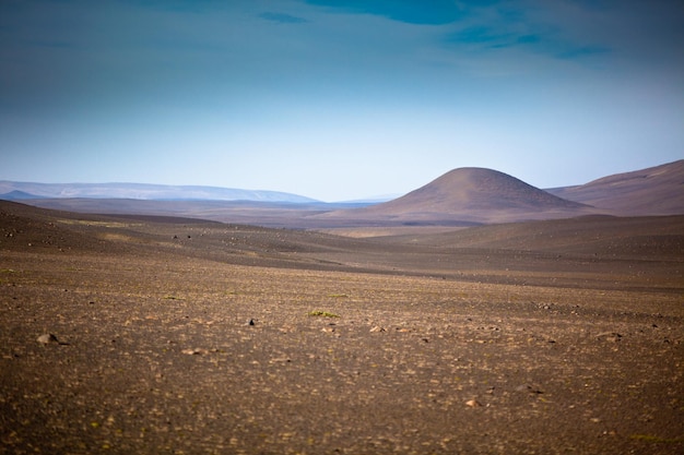 Paysage de champ de gravier sec du centre de l'Islande