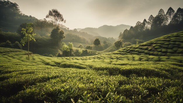 paysage de champ de thé vert à base de plantes et sain une beauté naturelle générative ai