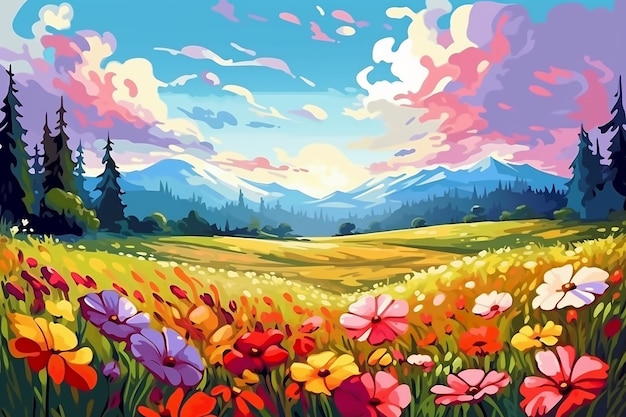 paysage de champs de fleurs