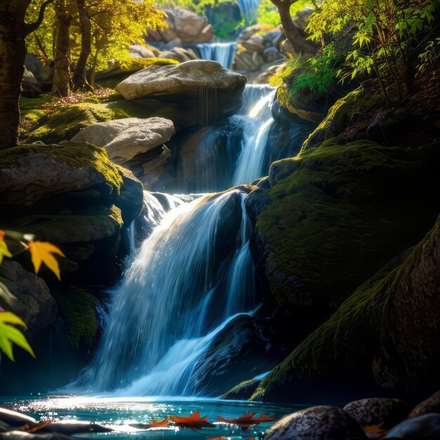 paysage de chute d'eau avec arbre d'érable décontracté fond papier peint