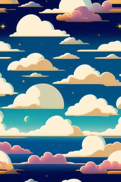 Photo paysage ciel collines nuages anime cartoon style illustration vectorielle de ciel nuageux dans le style anime