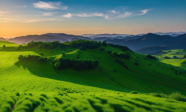 Le paysage des collines vertes est très beau