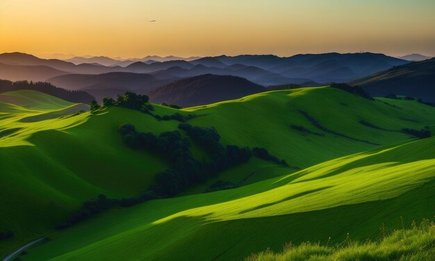 Photo le paysage des collines vertes est très beau