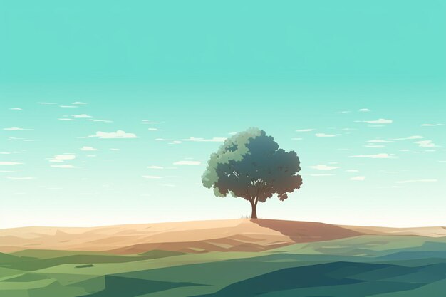 Un paysage coloré avec un arbre sur la colline