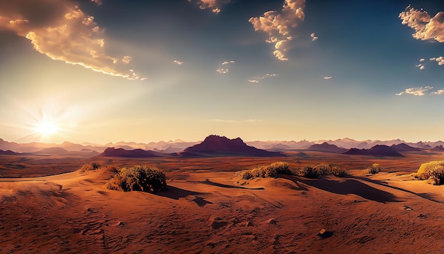 Paysage coloré du désert avec un éclairage spectaculaire