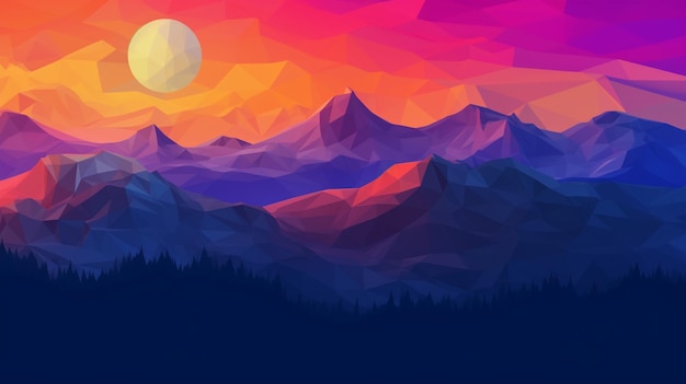 paysage coloré avec des montagnes et un coucher de soleil