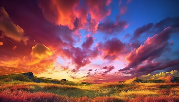 Paysage coloré avec des nuages majestueux répartis sur l'horizon Generative ai