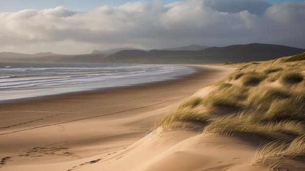 Un paysage côtier avec des dunes de sable et des vagues
