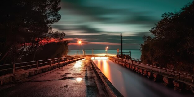 Paysage de coucher de soleil au bord de la mer le soir