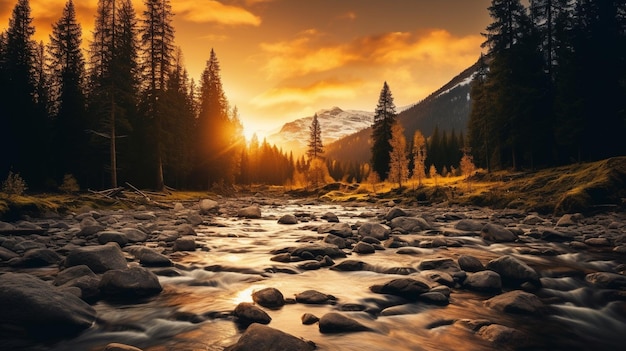 Un paysage à couper le souffle capturé à l'heure d'or mettant en valeur la beauté de la nature