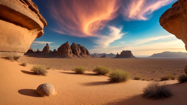 Photo un paysage à couper le souffle d'une région désertique avec des pierres inhabituelles au coucher du soleil