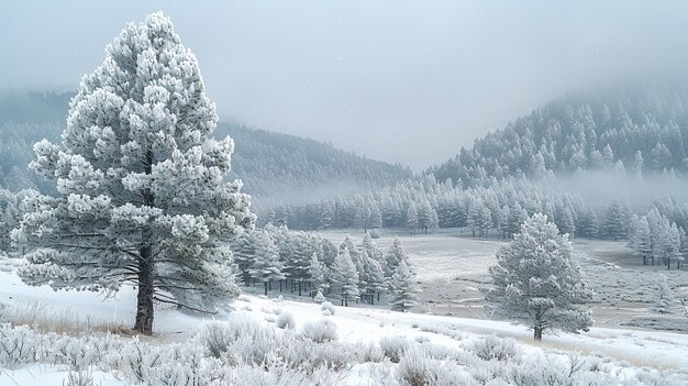 Photo un paysage couvert de neige sous un ciel gris