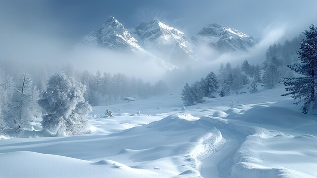 Photo un paysage couvert de neige sous un ciel gris