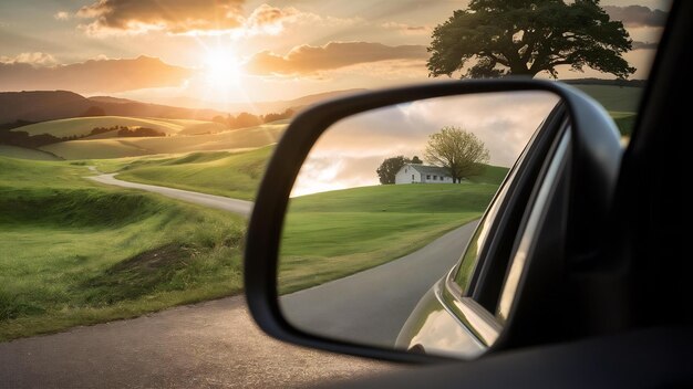 Paysage dans le miroir latéral