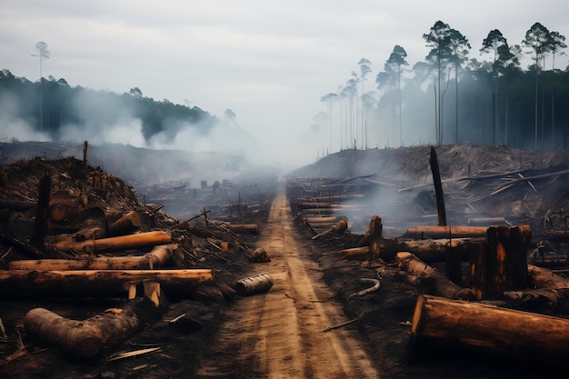 Paysage de déforestation illégale dans la forêt amazonienne AI