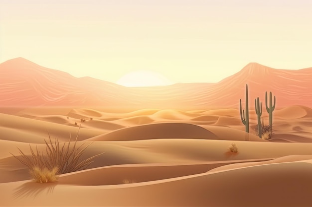 Paysage avec désert et cactus Generative ai