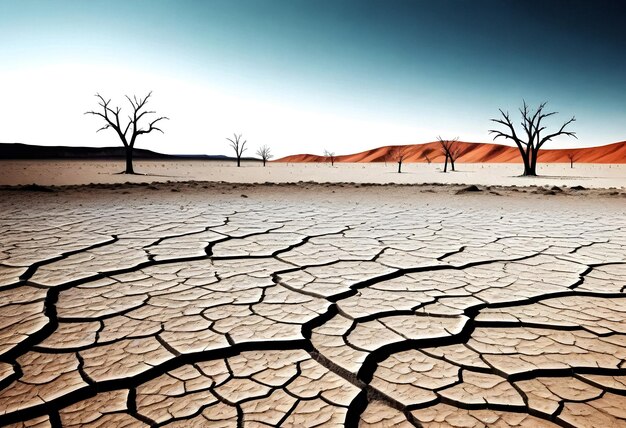 Photo un paysage désertique avec des arbres morts et le désert en arrière-plan