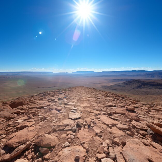 Photo un paysage désertique aride avec des rochers et un ciel bleu