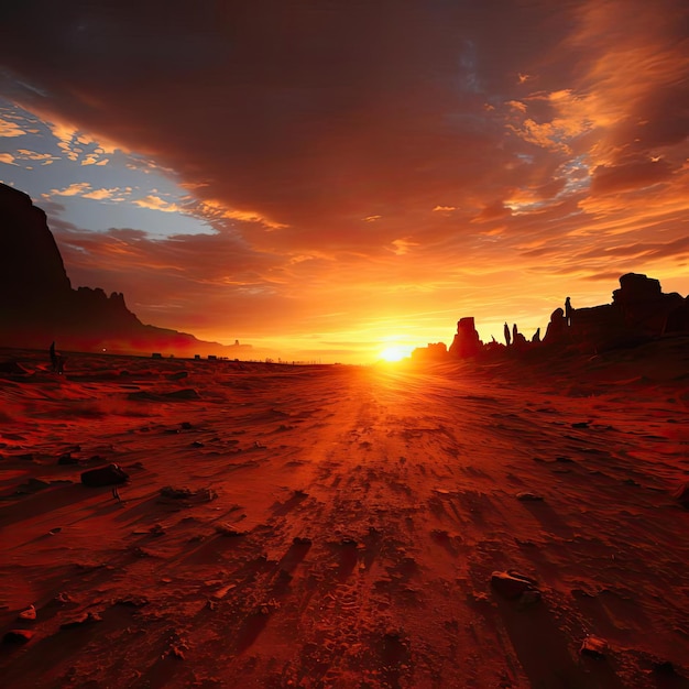 Paysage désertique au coucher du soleil dans un style de moteur irréel