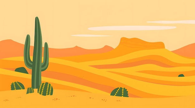 Photo paysage désertique avec des cactus et un coucher de soleil illustration vectorielle