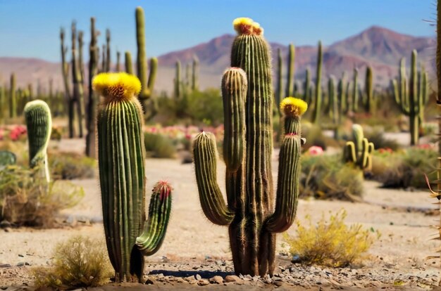 Paysage désertique de cactus Désert de caktus sur un ciel bleu