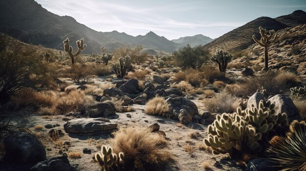 Paysage désertique avec cactus et montagnes en arrière-plan