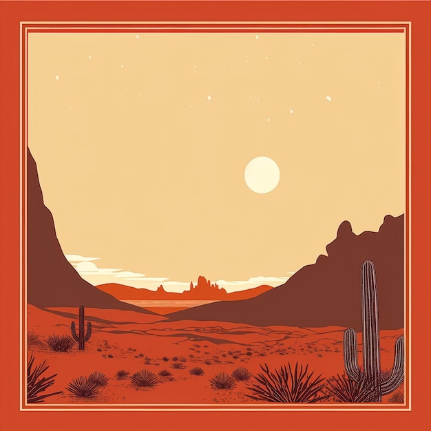 Photo un paysage désertique avec des cactus et des montagnes la nuit
