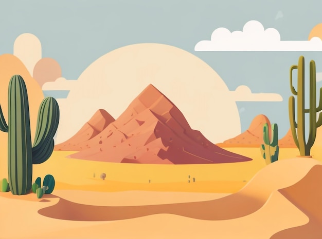 Le paysage désertique capricieux des dessins animés Cactus Hills and Sunshine