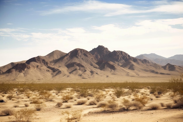 Paysage désertique avec une chaîne de montagnes en arrière-plan montrant sa grandeur
