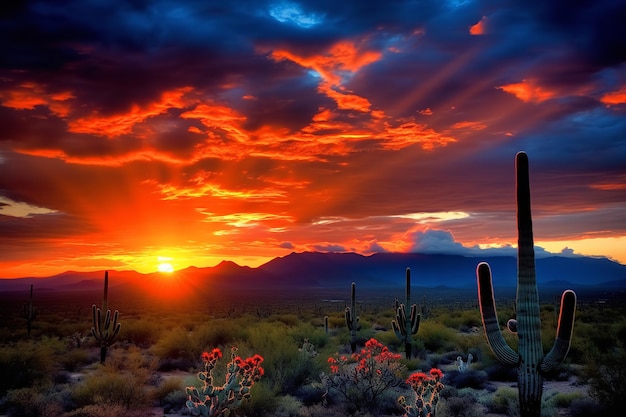 Paysage désertique coloré au coucher du soleil