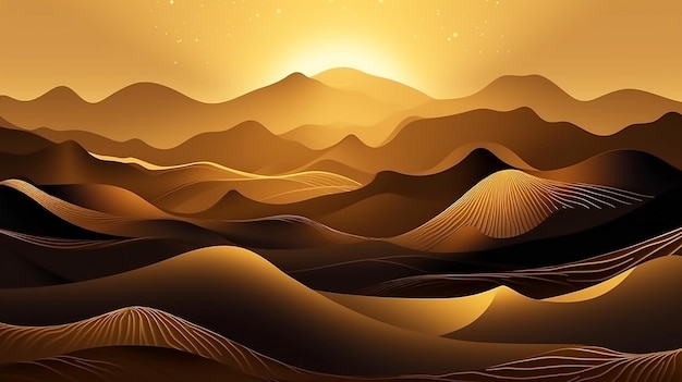 Un paysage désertique avec un coucher de soleil en arrière-plan.