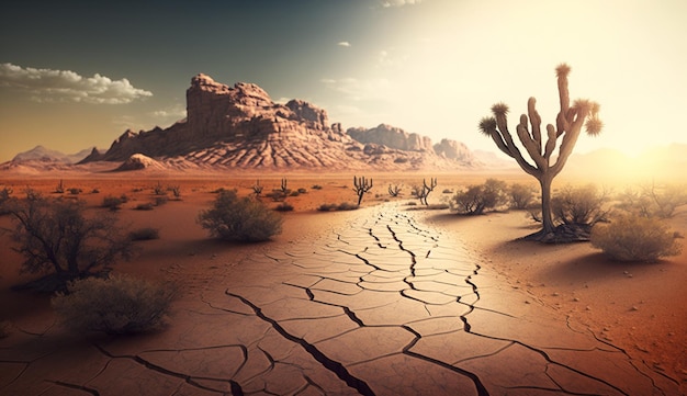 Photo paysage désertique avec un désert et un cactus ai généré