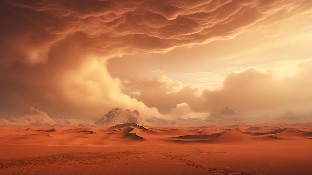 Paysage désertique fantastique avec tempête de sable et nuages de sable