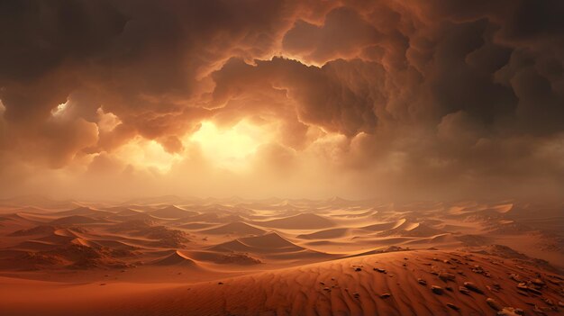 Paysage désertique fantastique avec tempête de sable et nuages de sable