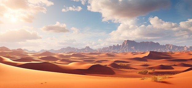 un paysage désertique avec des montagnes et des nuages