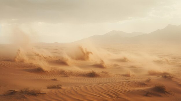 Un paysage désertique pendant une tempête de sable