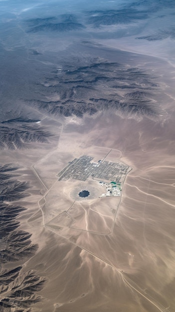 Un paysage désertique avec un petit cercle au milieu