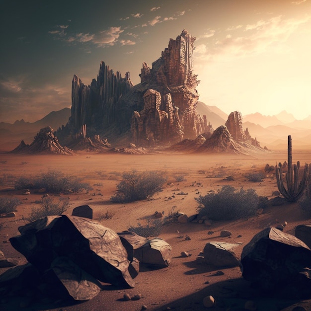 Photo paysage désertique rocheux avec un château désertique au loin