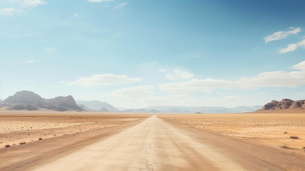 Paysage désertique avec route de sable Un long chemin de terre droit disparaît dans le style dessin animé lointain