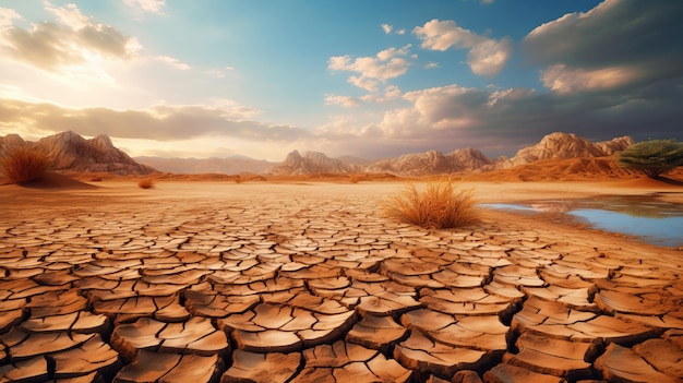 Paysage désertique de sécheresse avec sol fissuré Concept d'écologie mondiale