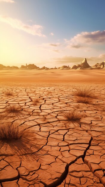 Photo paysage désertique de sécheresse avec sol fissuré concept d'écologie mondiale